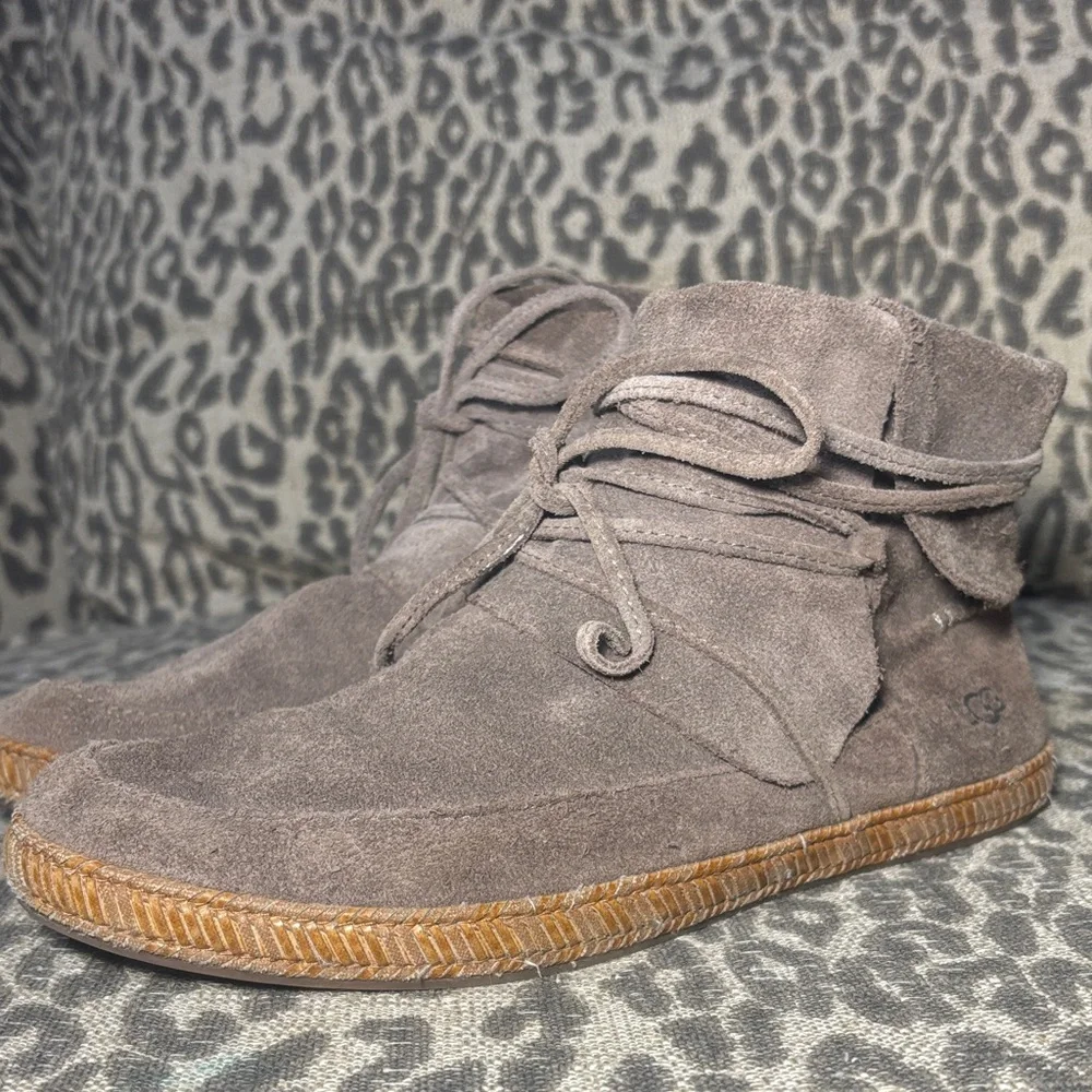 NWOB UGG Reid moccasin bootie in slate brown suede casual boho lace zip bootie 7